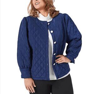 Navy Quilted Jacket with Pearl/Gold Buttons